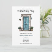 Blauer Türbeschriftung Party Housewarming Einladung (Stehend Vorderseite)