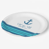 Blauer Türkis-Seeanker-Papier-Teller Pappteller (Schrägansicht)