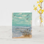 Blauer türkisfarbener Sandstrand - Vögel in Wolken Karte (Gelbe Blume)