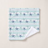 Blauer türkisfarbener Sternenfisch Mit Monogramm g Badhandtuch Set (Waschlappen)