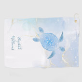 Blauer Turtle Gold Blauer Tinte Golfhandtuch (Horizontal)