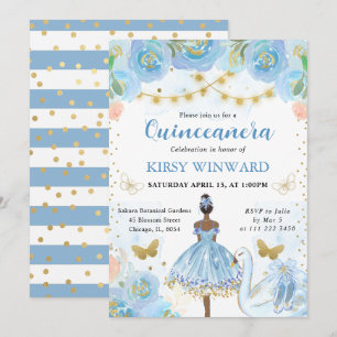 Blauer Tutu Dunkle Haut Ballerina Quinceanera Einladung