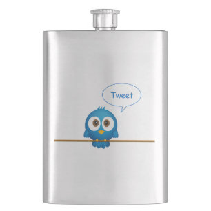 Blauer Twittervogel-Cartoon Flachmann