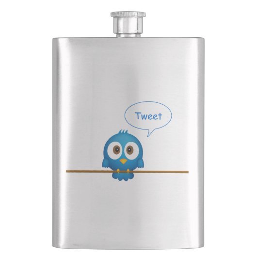 Blauer Twittervogel-Cartoon Flachmann (Vorderseite)