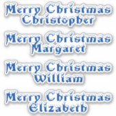 Blauer Typografie mit Schneebezug Frohe Weihnachts Aufkleber (Vorderseite)