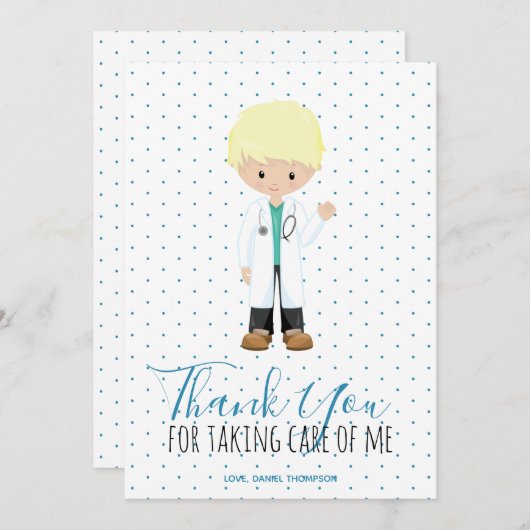 Blauer Typografie Polka Dot Dankeskarte (Vorne/Hinten)