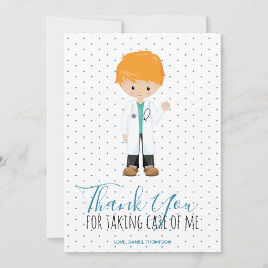 Blauer Typografie Polka Dot Dankeskarte (Vorderseite)