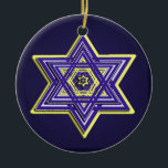 Blauer u. gelber gesponnener Davidsstern Keramikornament<br><div class="desc">Vervollkommnen Sie für Chanukka,  oder jederzeit des Jahres,  löste ein tiefer blauer Hintergrund einen verwickelten Davidsstern Im Blau und im Gelb aus.</div>