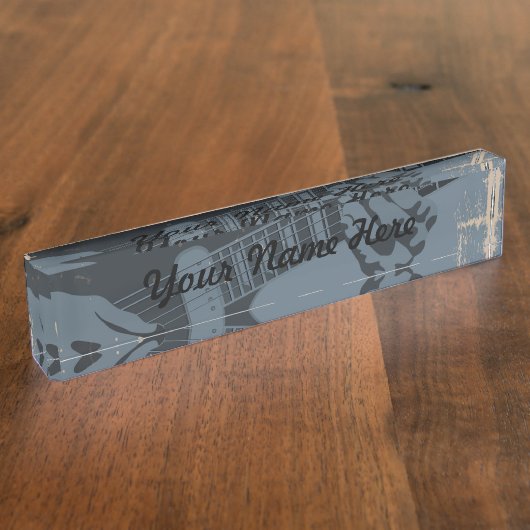 Blauer u. schwarzer rustikaler Gitarrist Namensplakette (Seite)