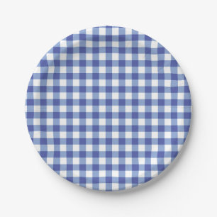Blauer u. weißer Checkered Gingham quadriert Pappteller