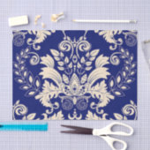 Blauer u. weißer Damast-Muster-Druck-Entwurf Seidenpapier (Handwerk)