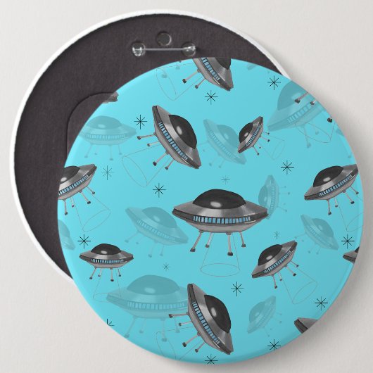 Blauer UFO-Knopf Button (Vorne & Hinten)