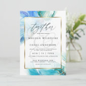 Blauer und Aquamariner Marmorschlauch Einladung (Stehend Vorderseite)