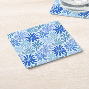 Blauer und Aquamariner Retro Blumenstrauß Kinderdu Rechteckiger Pappuntersetzer