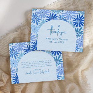Blauer und Aquamariner Retro Floral Groovy Baby Fl Dankeskarte