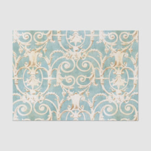 Blauer und beige Damast Seidenpapier