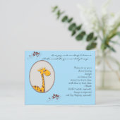 Blauer und braune Giraffe Kinderdusche Einladung (Stehend Vorderseite)