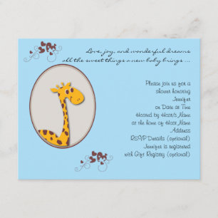 Blauer und braune Giraffe Kinderdusche Einladung