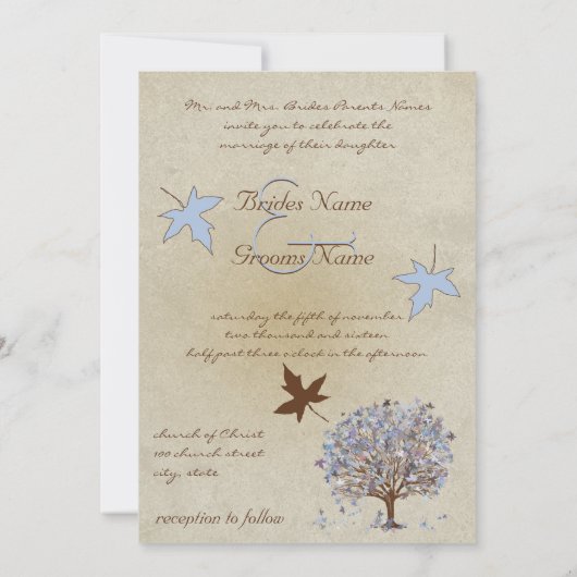 Blauer und brauner Baum - Einladung zum Hochzeitsf (Rückseite)