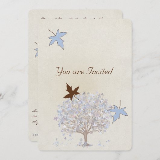 Blauer und brauner Baum Einladung zur Hochzeit (Vorne/Hinten)
