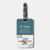 Blauer und brauner Farbblock-Kid Gepäckanhänger (Rückseite vertikal)