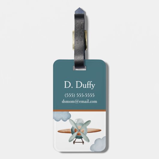 Blauer und brauner Farbblock-Kid Gepäckanhänger (Rückseite vertikal)