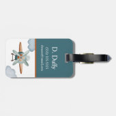 Blauer und brauner Farbblock-Kid Gepäckanhänger (Rückseite horizontal)