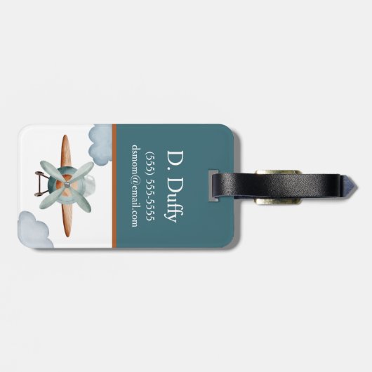 Blauer und brauner Farbblock-Kid Gepäckanhänger (Rückseite horizontal)