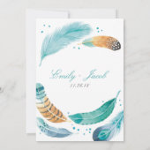 Blauer und brauner Feather Wedding Einladung (Rückseite)