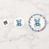 Blauer und brauner gehäkelter Teddybär It's a Boy Konfetti (Vorderseiten)