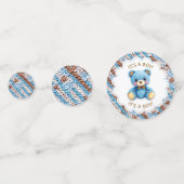 Blauer und brauner gehäkelter Teddybär It's a Boy Konfetti (Rückseiten)