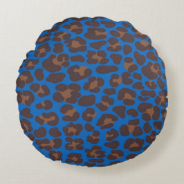 Blauer und brauner Leopardenprint-Kissen für den A Rundes Kissen