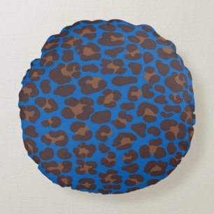 Blauer und brauner Leopardenprint-Kissen für den A Rundes Kissen