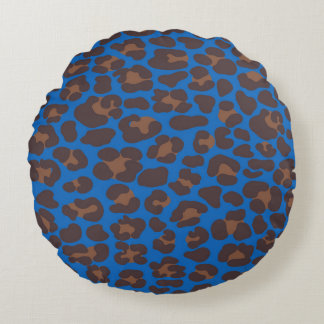 Blauer und brauner Leopardenprint-Kissen für den A Rundes Kissen