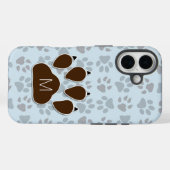 Blauer und brauner Paw-Ausdruck mit Monogramm Case-Mate iPhone Hülle (Rückseite (Horizontal))