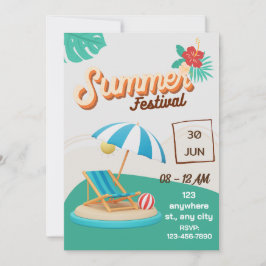Blauer und brauner Sommer Beach Party Poster Einladung