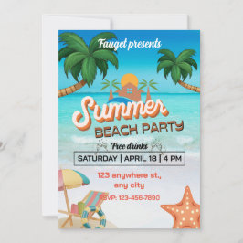 Blauer und brauner Sommer Beach Party Poster Einladung