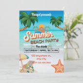 Blauer und brauner Sommer Beach Party Poster Einladung (Stehend Vorderseite)
