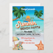 Blauer und brauner Sommer Beach Party Poster Einladung (Vorne/Hinten)