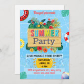 Blauer und brauner Sommer Beach Party Poster Einladung (Vorne/Hinten)
