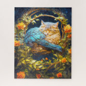 Blauer und brauner Tabby Katze mit Federn Puzzle (Vertikal)