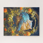 Blauer und brauner Tabby Katze mit Federn Puzzle (Horizontal)