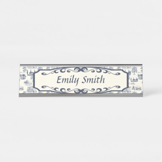 Blauer und Creme Schreibtischnamensplakette (Vorderseite )