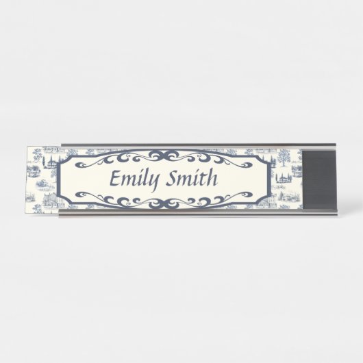 Blauer und Creme Schreibtischnamensplakette (Vorderseite )