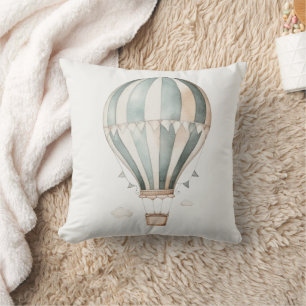 Blauer und cremefarbener vintage Heißluftballon Kissen