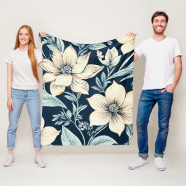 Blauer und Elfenbeinblumen-Design Fleecedecke