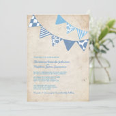 Blauer und Elfenbeinfliese Hochzeitsfeiern Einladung (Stehend Vorderseite)