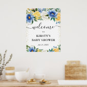 Blauer und gelbe Blumen Babydusche Empfang Poster (Küche)