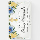 Blauer und gelbe Blumen Erste Heilige Kommune Banner (Vertikal)