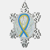 Blauer und gelber Angel Schneeflocken Zinn-Ornament (Rechts)